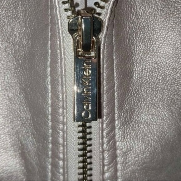 Calvin Klein metallic like gold champagne Moto Jacket w/ 1/4 Zip Sleeves WSz M - Picture 6 of 7